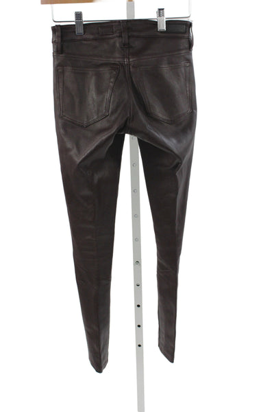Adriano Goldschmied Womens Purple Leather Biker Jeggings Button Closure Size 24