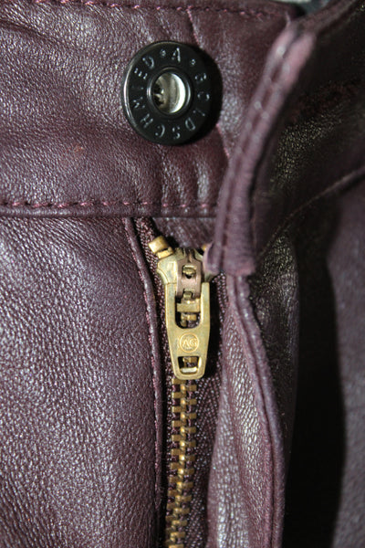 Adriano Goldschmied Womens Purple Leather Biker Jeggings Button Closure Size 24