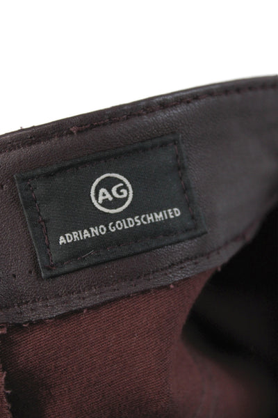 Adriano Goldschmied Womens Purple Leather Biker Jeggings Button Closure Size 24