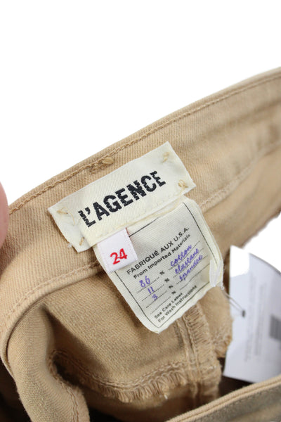 L'Agence Women Skinny Jeans Beige Cotton Button Size 24