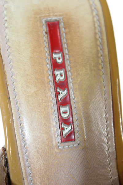 Prada Sport Womens Patent Leather Platform Mule Heels Beige Size 36 6