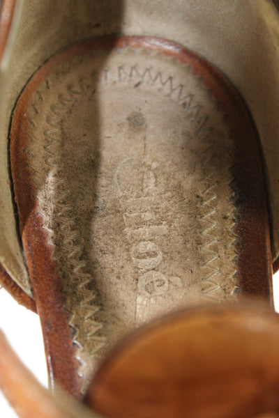 Chloe Womens Leather Cork Platform Wedge Sandals Brown Size 36 6