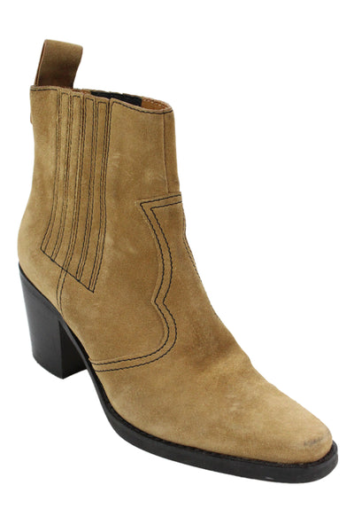 Ganni Womens Suede Stretch Inset Ankle Boots Beige Black Size 36 6