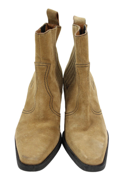 Ganni Womens Suede Stretch Inset Ankle Boots Beige Black Size 36 6