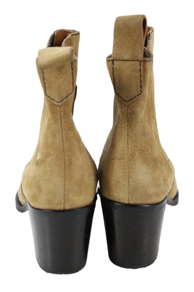 Ganni Womens Suede Stretch Inset Ankle Boots Beige Black Size 36 6