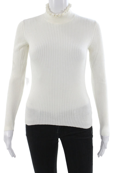 Frame Women Pullover Sweater White Mock Neck Long Sleeve Cotton Size XS