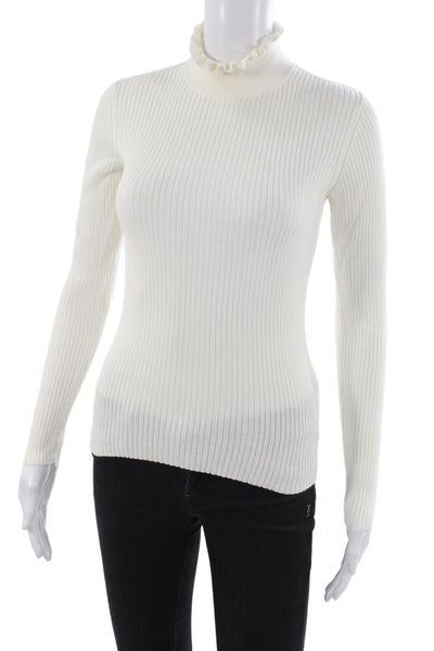 Frame Women Pullover Sweater White Mock Neck Long Sleeve Cotton Size XS