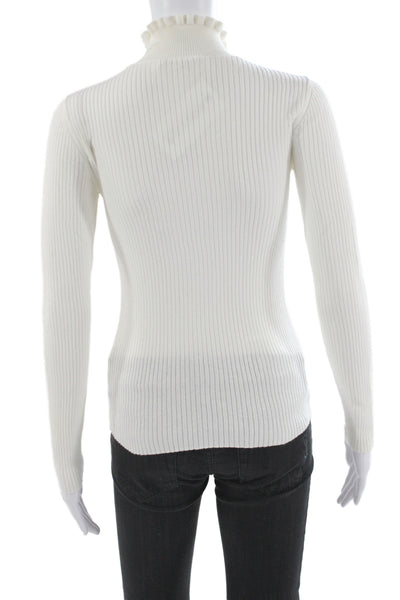 Frame Women Pullover Sweater White Mock Neck Long Sleeve Cotton Size XS