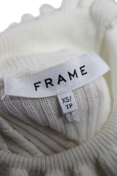 Frame Women Pullover Sweater White Mock Neck Long Sleeve Cotton Size XS