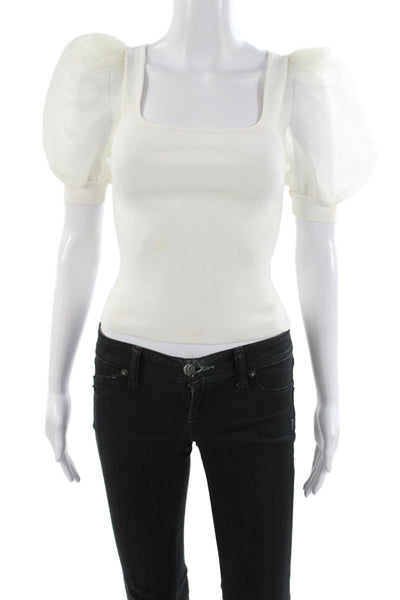 Alice + Olivia Women White Puff Short Sleeve Square Neck Blouse Size XS