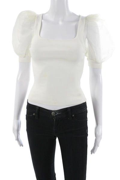 Alice + Olivia Women White Puff Short Sleeve Square Neck Blouse Size XS