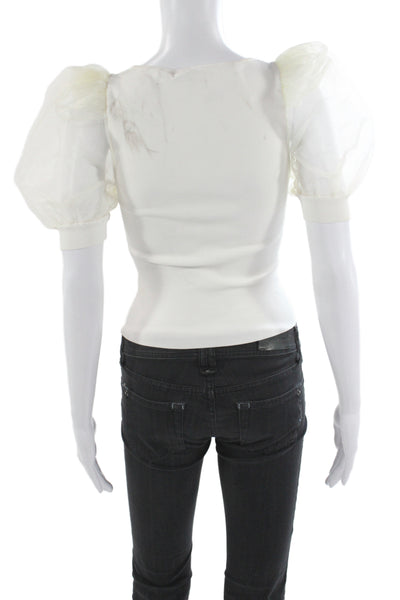 Alice + Olivia Women White Puff Short Sleeve Square Neck Blouse Size XS