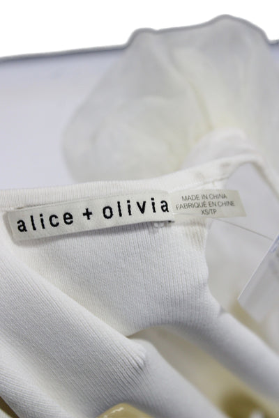 Alice + Olivia Women White Puff Short Sleeve Square Neck Blouse Size XS