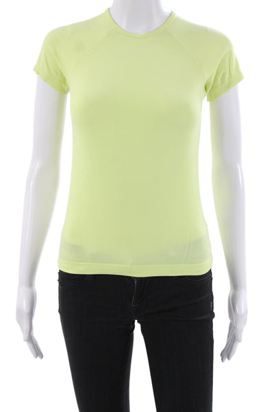 Lululemon Women Yellow Nylon Crew Neck Short Sleeve Basic T-Shirt Size XS
