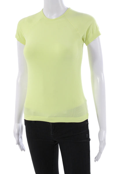 Lululemon Women Yellow Nylon Crew Neck Short Sleeve Basic T-Shirt Size XS