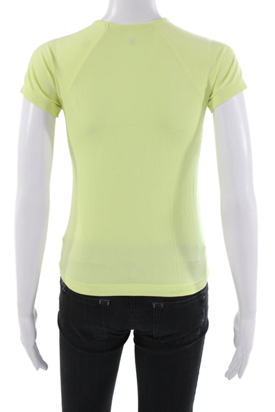 Lululemon Women Yellow Nylon Crew Neck Short Sleeve Basic T-Shirt Size XS