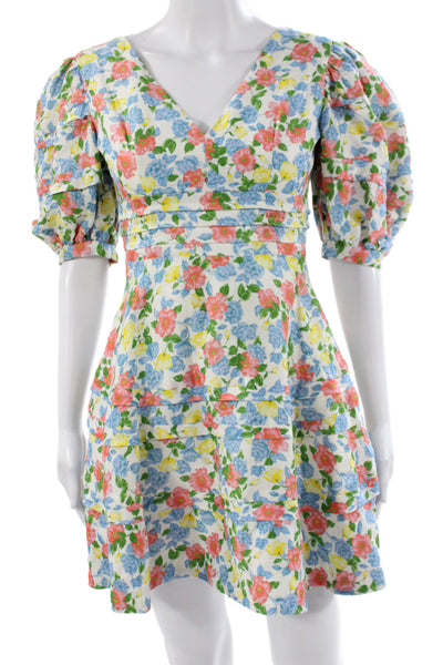 AMUR Womens Fit & Flare Floral V-Neck Short Sleeve Multicolor Dress Size 00