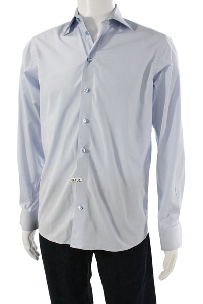 Eton Mens Cotton Blend Striped Button Down Shirt Blue Size 38