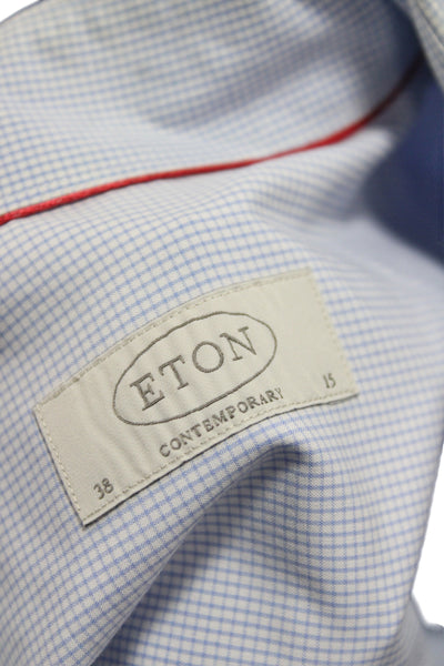 Eton Mens Cotton Blend Striped Button Down Shirt Blue Size 38