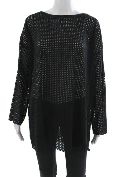 Labo.Art Women Tunic Blouse Black Geometric Round Neck Long Sleeve Size 3