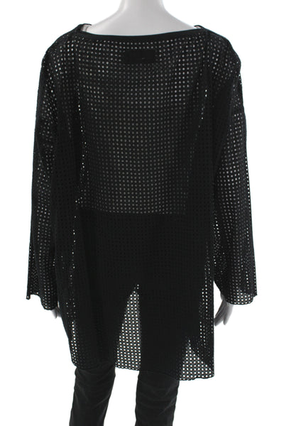 Labo.Art Women Tunic Blouse Black Geometric Round Neck Long Sleeve Size 3