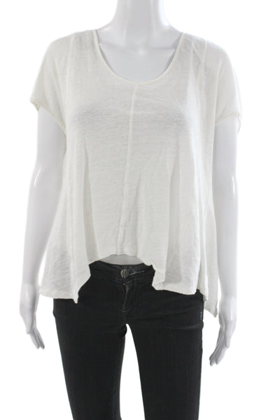 Michael Stars Women Basic Linen Scoop Neck Short Sleeve T-Shirt White Size M