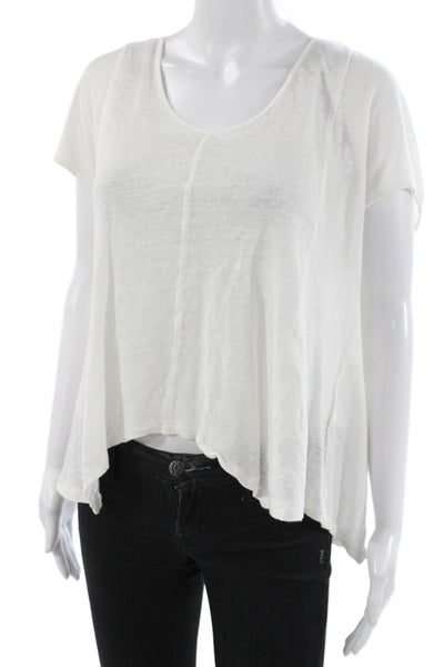 Michael Stars Women Basic Linen Scoop Neck Short Sleeve T-Shirt White Size M