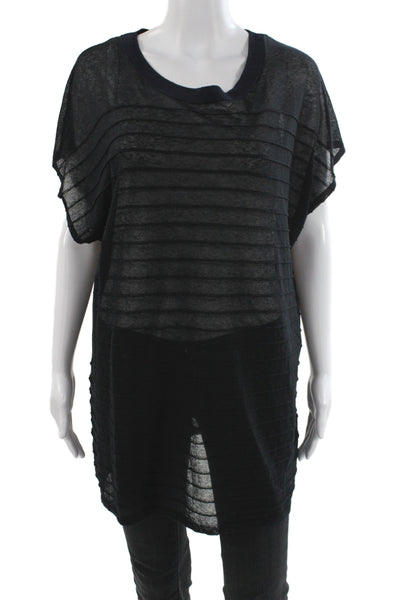 Rag & Bone Womens Black Striped Tunic Blouse Short Sleeve Size M