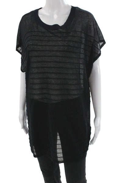Rag & Bone Womens Black Striped Tunic Blouse Short Sleeve Size M
