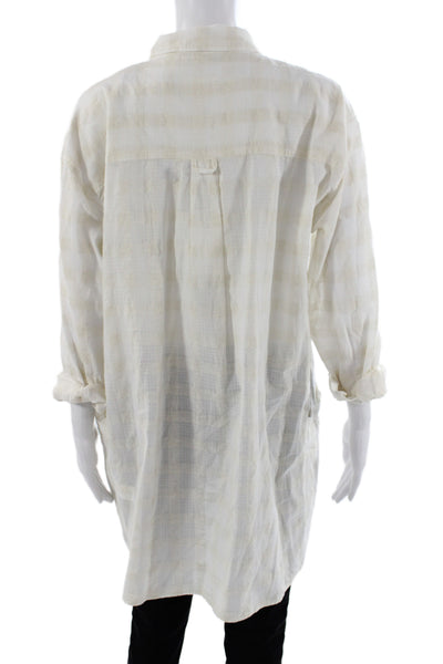 Billy Reid Womens Collared Check Button Up Tunic 3/4 Sleeve Beige Size M