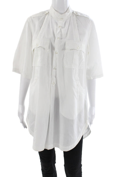 Hoss Intropia Womens Tunic White Cotton Collared Short Sleeve Button-Up Size 38
