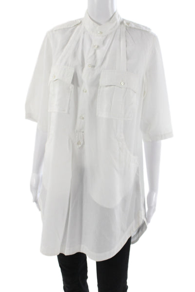 Hoss Intropia Womens Tunic White Cotton Collared Short Sleeve Button-Up Size 38