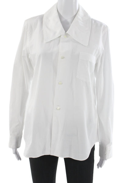 Comme Des Garcons Womens Button Tunic Blouse Blue Silk Longsleeve Size L