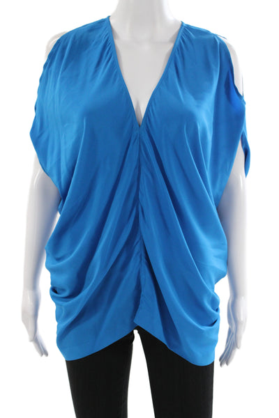 Comme Des Garcons Womens Button Tunic Blouse Blue Silk Longsleeve Size L