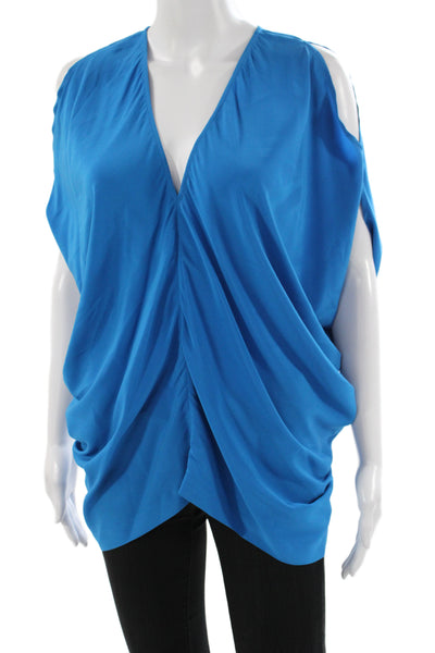 Maria + Cornejo Womens Tunic Blouse V-Neck Silk Short Sleeve Blue Size 4