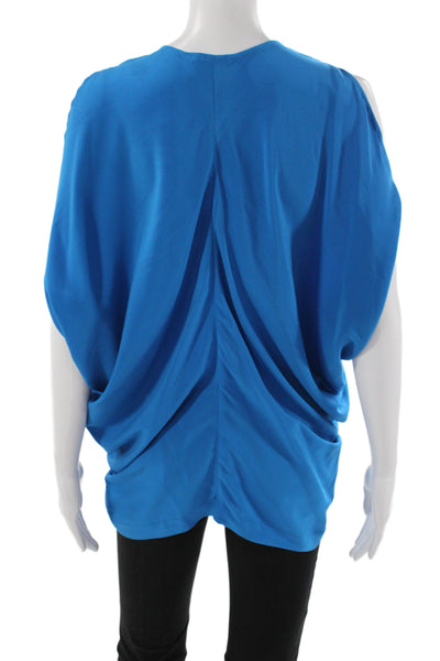Maria + Cornejo Womens Tunic Blouse V-Neck Silk Short Sleeve Blue Size 4