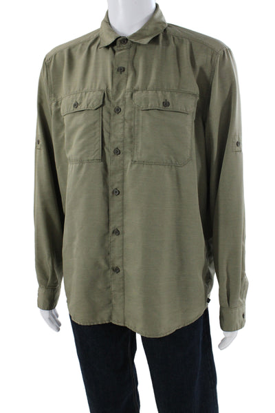Mountain Hard Wear Mens Button Front Long Sleeve Collared Shirt Brown Size Large