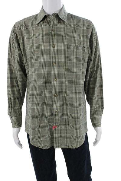 Orvis Mens Cotton Plaid Collar Long Sleeve Button Down Shirt Brown Combo Sz M