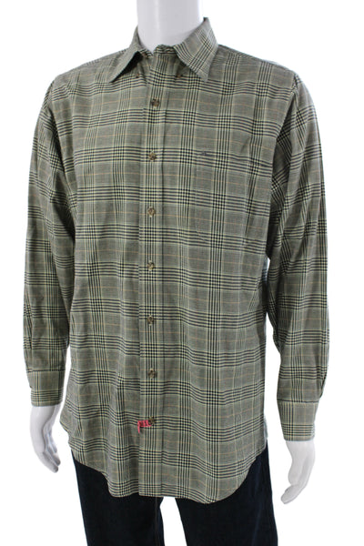 Orvis Mens Cotton Plaid Collar Long Sleeve Button Down Shirt Brown Combo Sz M