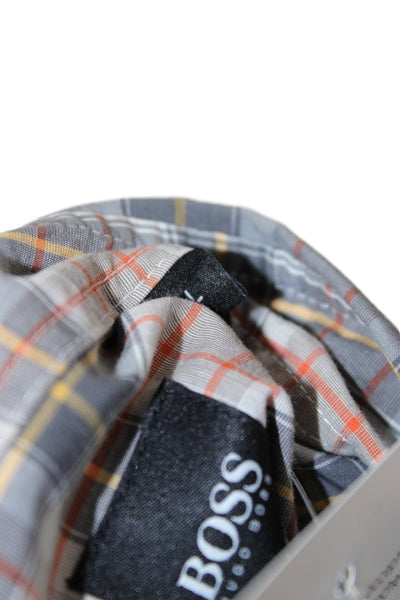 Boss Hugo Boss Mens Cotton Plaid Collar Long Sleeve Button Down Shirt Brown Sz L