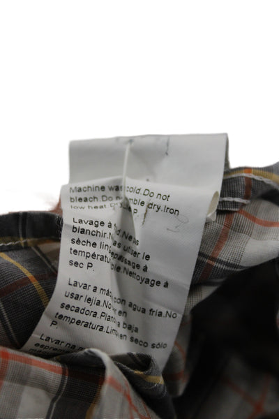 Boss Hugo Boss Mens Cotton Plaid Collar Long Sleeve Button Down Shirt Brown Sz L