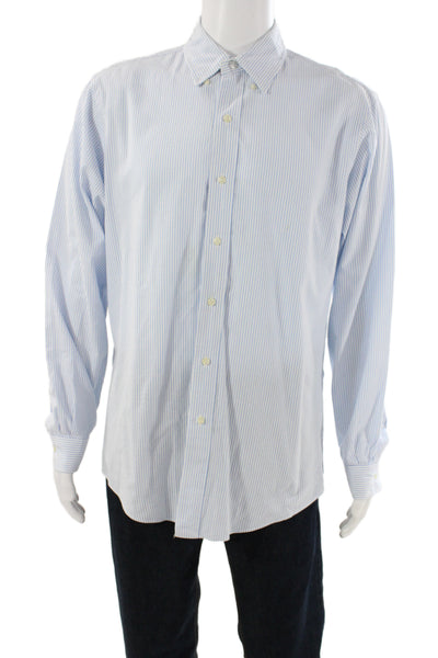 Ralph Lauren Blue Label Mens Striped Custom Fit Button Down Shirt Blue Size L