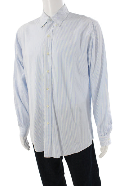 Ralph Lauren Blue Label Mens Striped Custom Fit Button Down Shirt Blue Size L