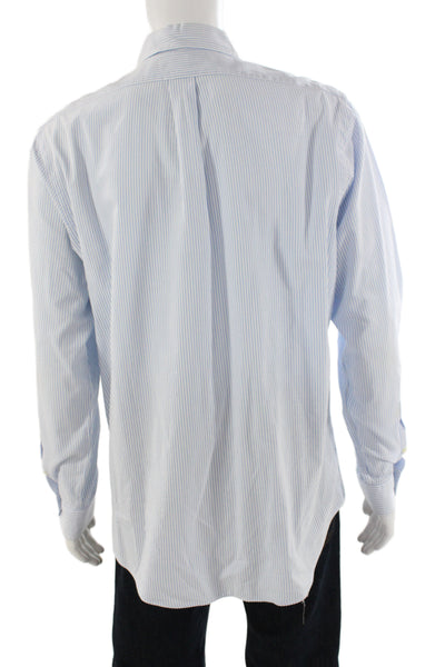 Ralph Lauren Blue Label Mens Striped Custom Fit Button Down Shirt Blue Size L