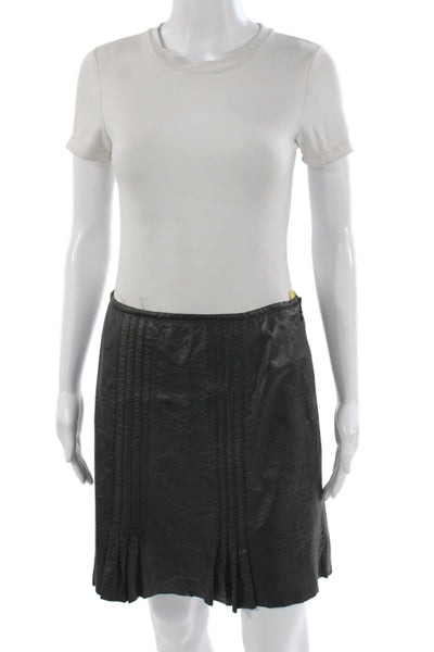 Catherine Malandrino Women Pleated Leather Mini Skirt Black Zip Size 8