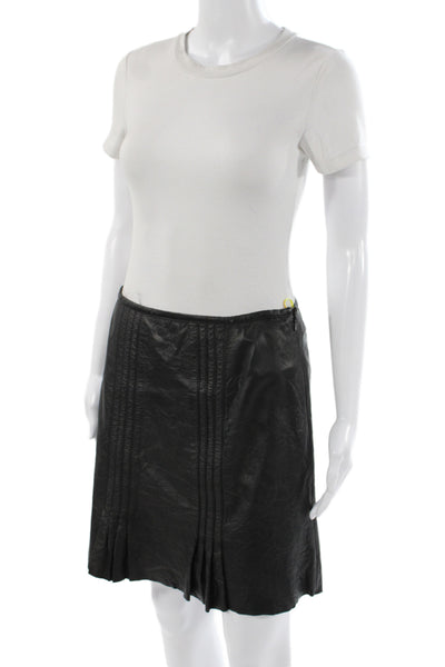 Catherine Malandrino Women Pleated Leather Mini Skirt Black Zip Size 8