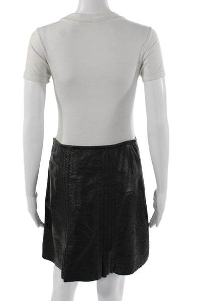 Catherine Malandrino Women Pleated Leather Mini Skirt Black Zip Size 8