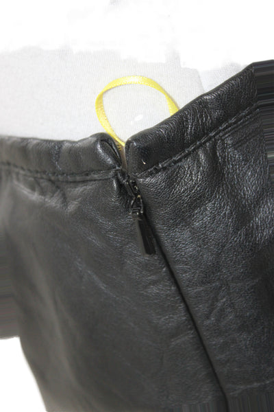 Catherine Malandrino Women Pleated Leather Mini Skirt Black Zip Size 8