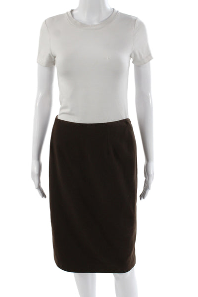 Helene Berman Women Straight Pencil Mini Skirt Brown Wool Classic Size S