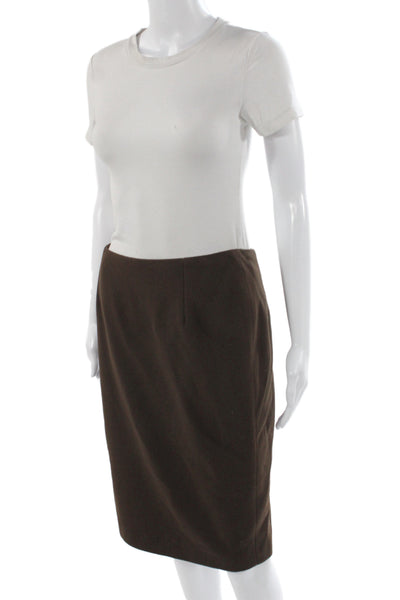 Helene Berman Women Straight Pencil Mini Skirt Brown Wool Classic Size S
